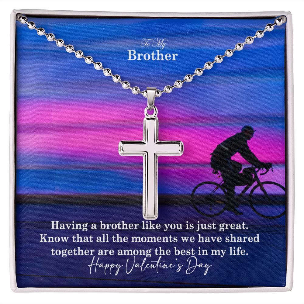 To My Brother, Having A Brother Like You Is Just Great - Stainless Cross Necklace w/ Ball Chain - Gift for Brother