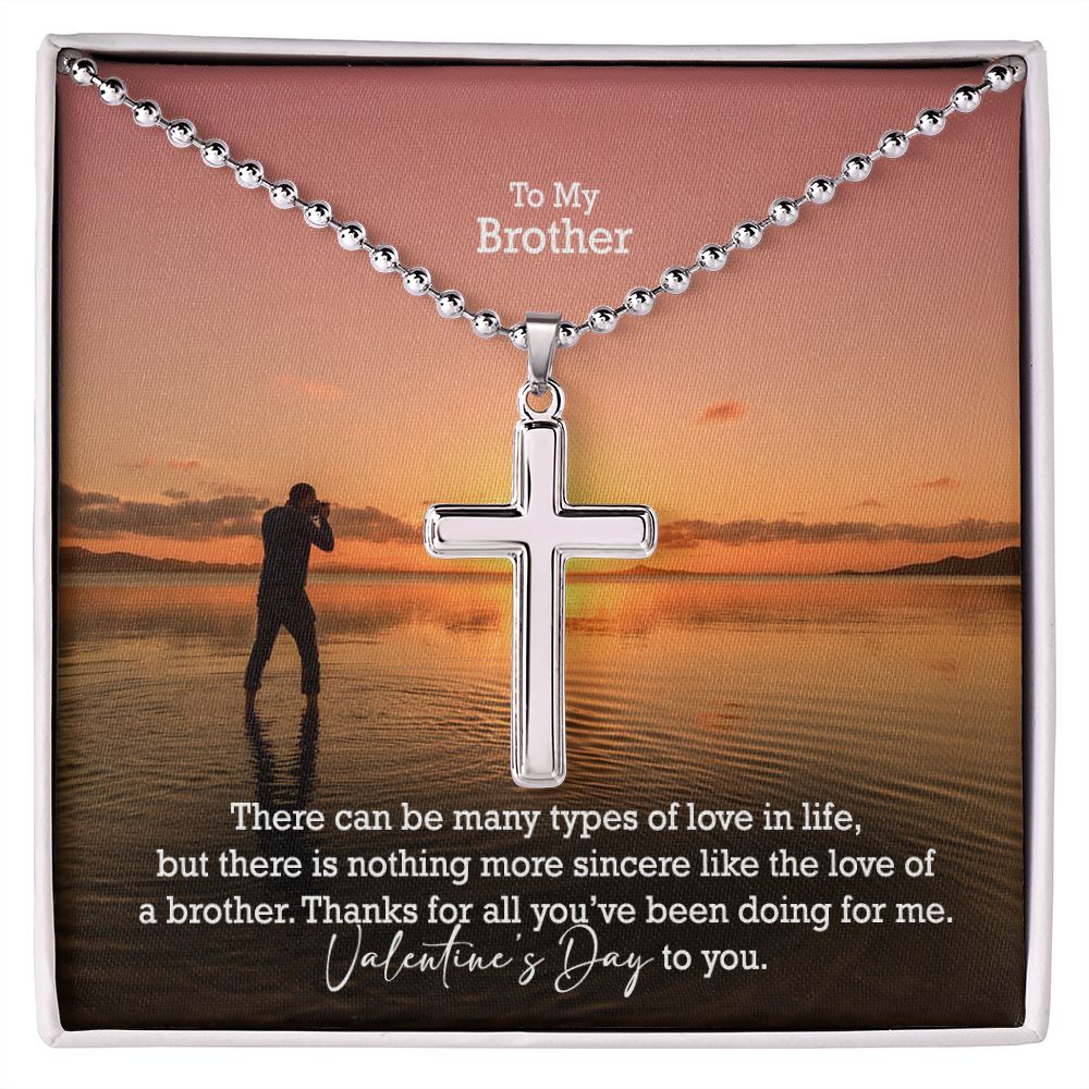To My Brother, Thanks For All You've Been Doing For Me - Stainless Cross Necklace w/ Ball Chain - Gift for Brother