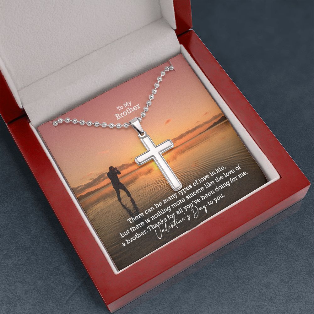 To My Brother, Thanks For All You've Been Doing For Me - Stainless Cross Necklace w/ Ball Chain - Gift for Brother