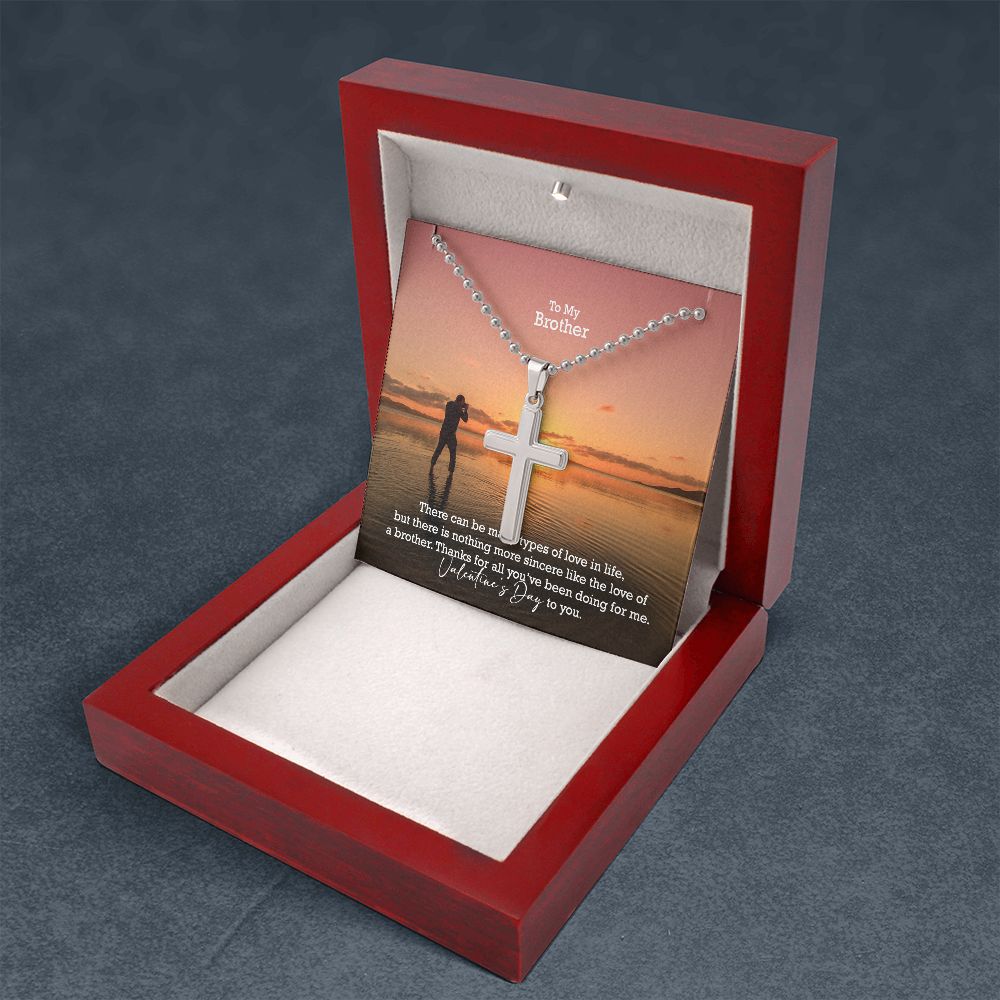 To My Brother, Thanks For All You've Been Doing For Me - Stainless Cross Necklace w/ Ball Chain - Gift for Brother