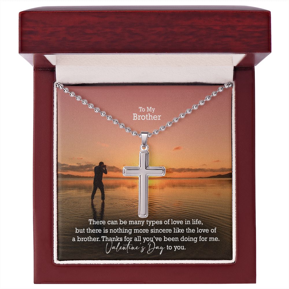 To My Brother, Thanks For All You've Been Doing For Me - Stainless Cross Necklace w/ Ball Chain - Gift for Brother