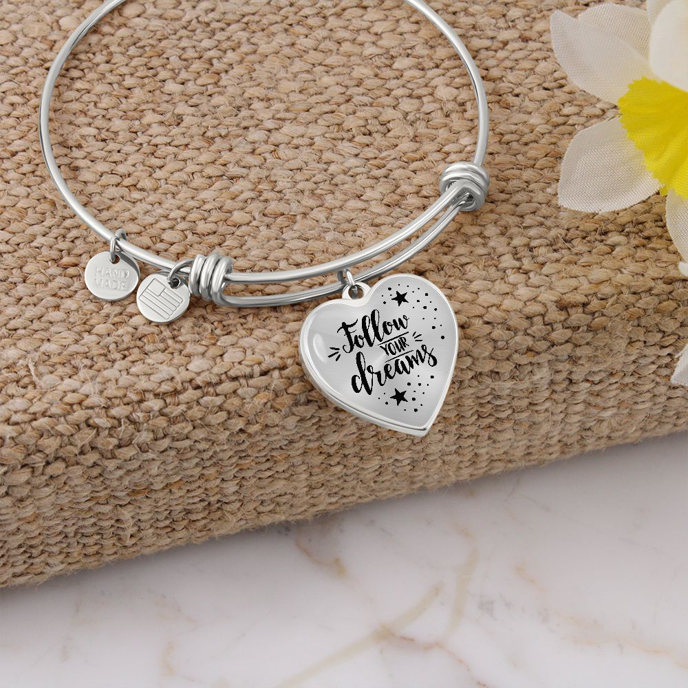 To My Daughter, Follow Your Dreams - Luxury Heart Pendant Bangle - Gift for Daughter