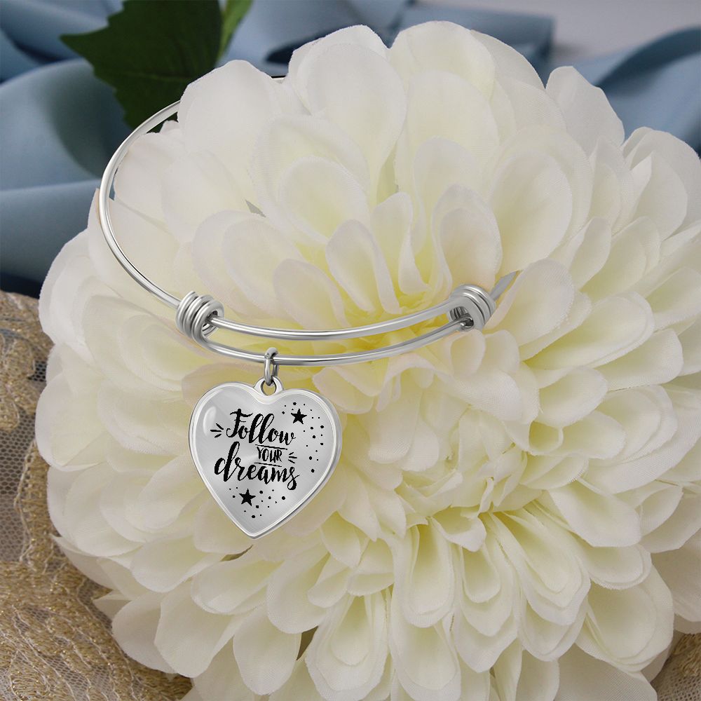 To My Daughter, Follow Your Dreams - Luxury Heart Pendant Bangle - Gift for Daughter