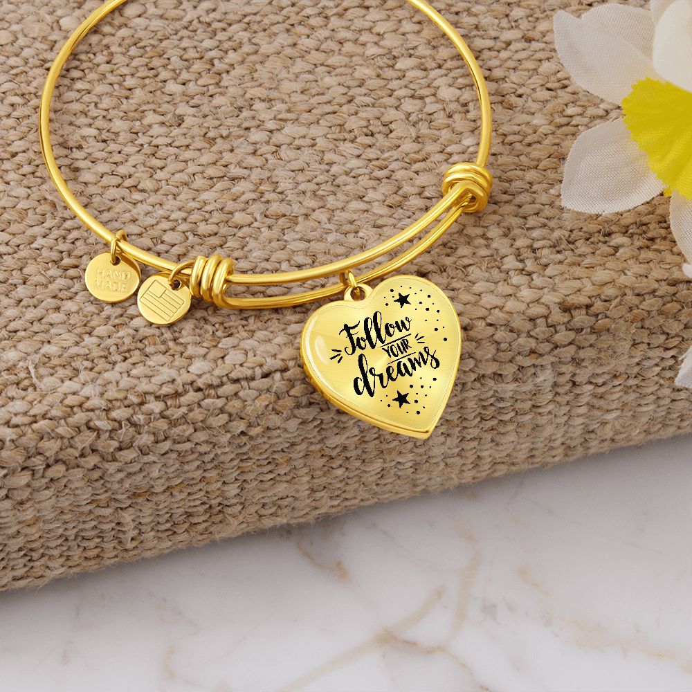 To My Daughter, Follow Your Dreams - Luxury Heart Pendant Bangle - Gift for Daughter
