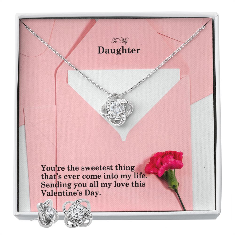 To My Daughter, Sending You All My Love This Valentine's Day - Love Knot Earring & Necklace Set - Gift for Daughter