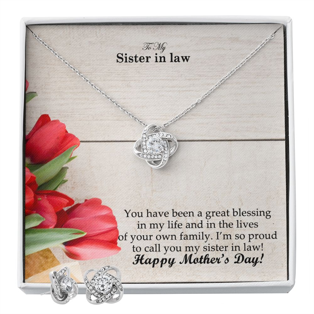 You Have Been A Great Blessing In My Life & In The Lives Of Your Own Family - Happy Mother's Day! - Love Knot Earring & Necklace Set - Gift for Sister in law
