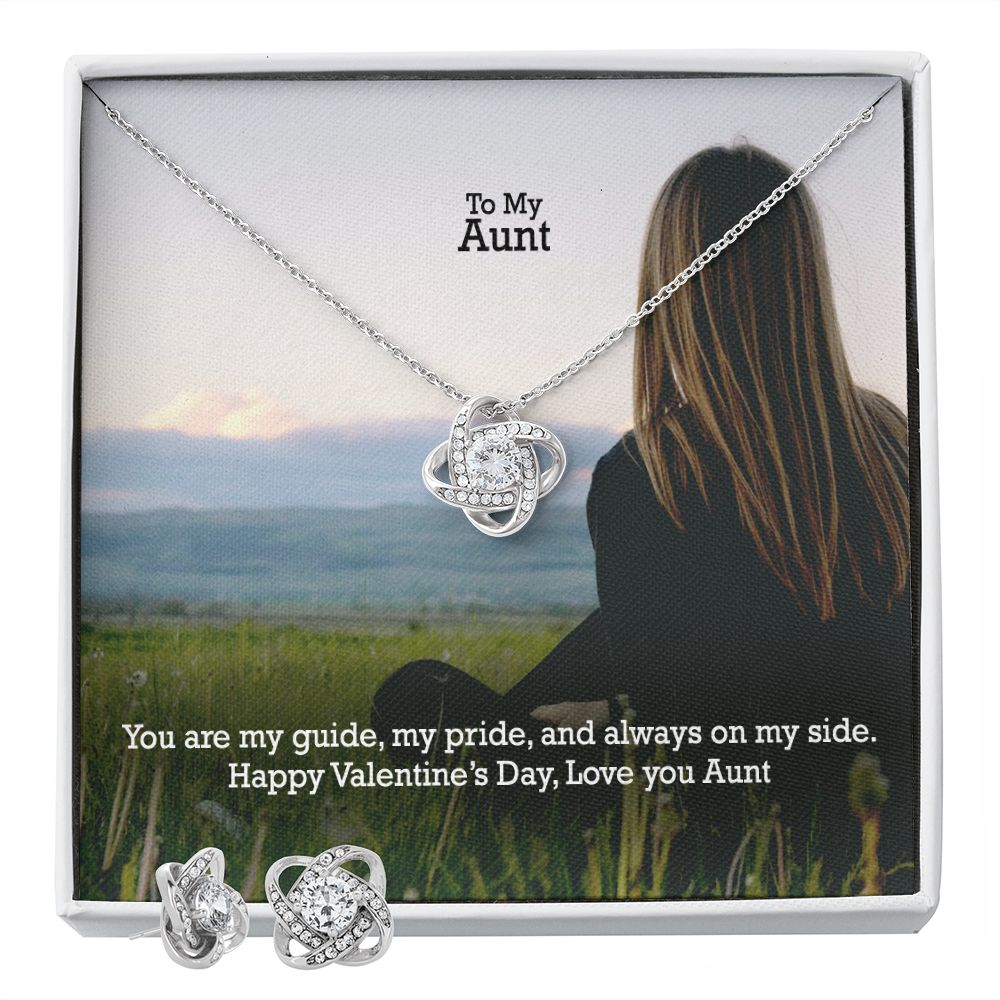 To My Aunt, You Are My Guide, My Pride & Always On My Side - Love Knot Earring & Necklace Set - Gift for Aunt