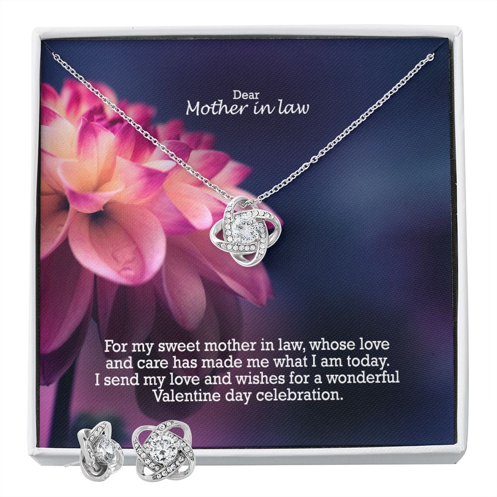 Dear Mother in law, I Send My Love & Wishes For A Wonderful Valentine Day Celebration - Love Knot Earring & Necklace Set - Gift for Mother in Law