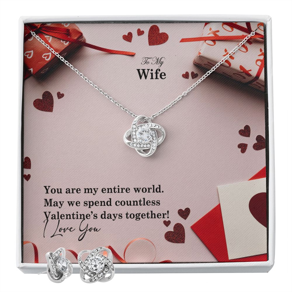 To My Wife, May We Spend Countless Valentine's Days Together - Love Knot Earring & Necklace Set - Gift for Wife