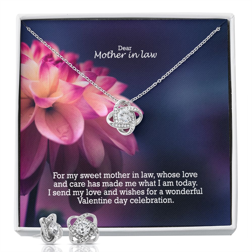 Dear Mother in law, I Send My Love & Wishes For A Wonderful Valentine Day Celebration - Love Knot Earring & Necklace Set - Gift for Mother in Law