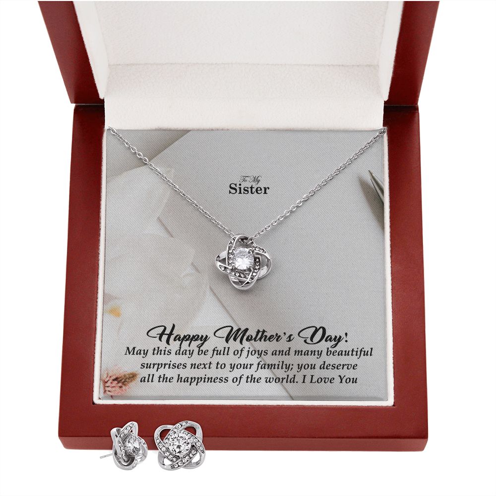 Happy Mother's Day! May This Day Be Full Of Joys & Many Beautiful Surprises Next To Your Family - Love Knot Earring & Necklace Set - Gift for Sister