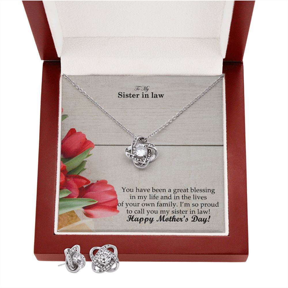 You Have Been A Great Blessing In My Life & In The Lives Of Your Own Family - Happy Mother's Day! - Love Knot Earring & Necklace Set - Gift for Sister in law