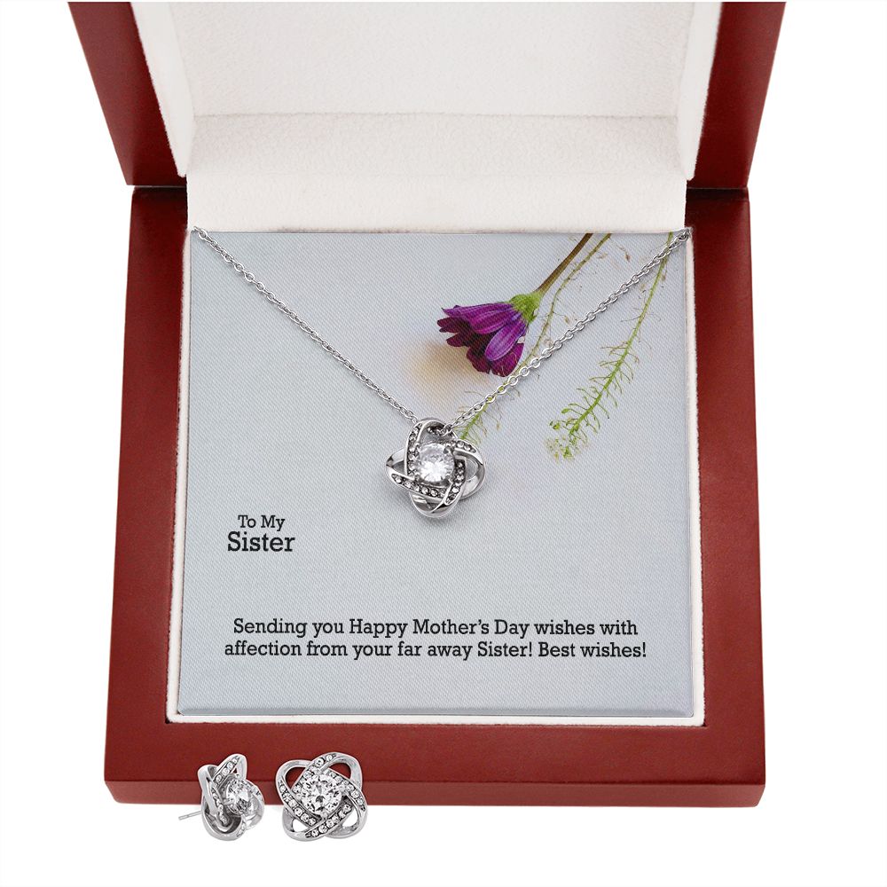 Sending You Happy Mother's Day Wishes With Affection From Your Far Away Sister! - Love Knot Earring & Necklace Set - Gift for Sister