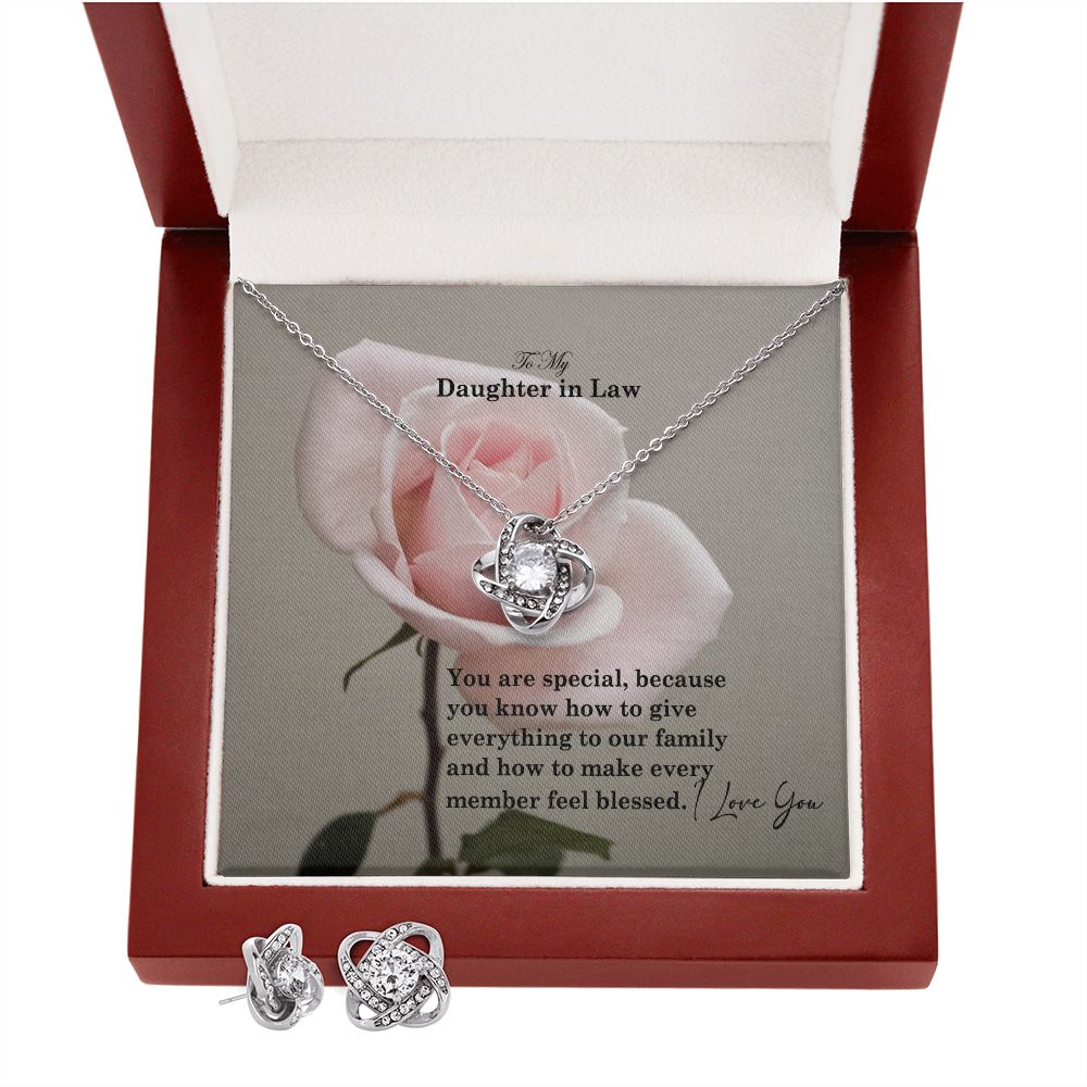 To My Daughter in Law, You Are Special, Because You Know How To Give Everything To Our Family - Love Knot Earring & Necklace Set - Gift for Daughter in Law