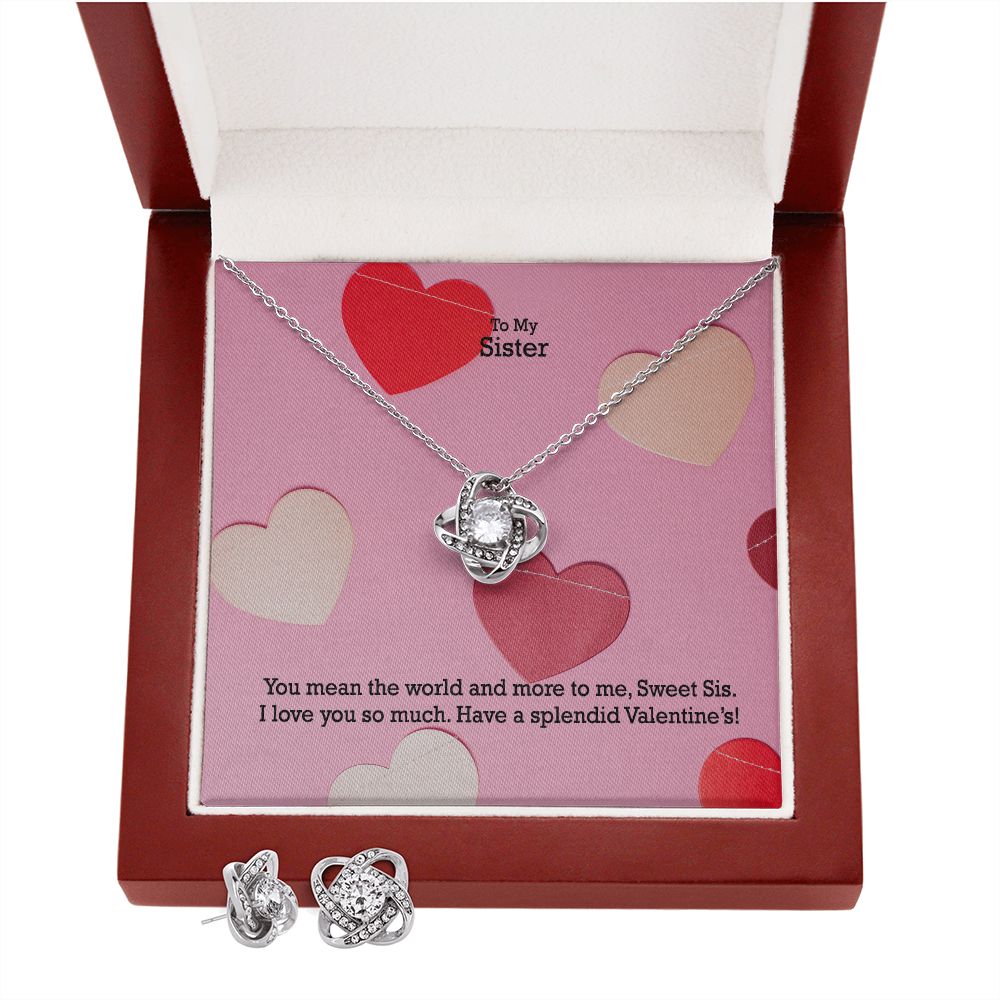 To My Sister, You Mean The World And More To Me - Love Knot Earring & Necklace Set - Gift for Sister