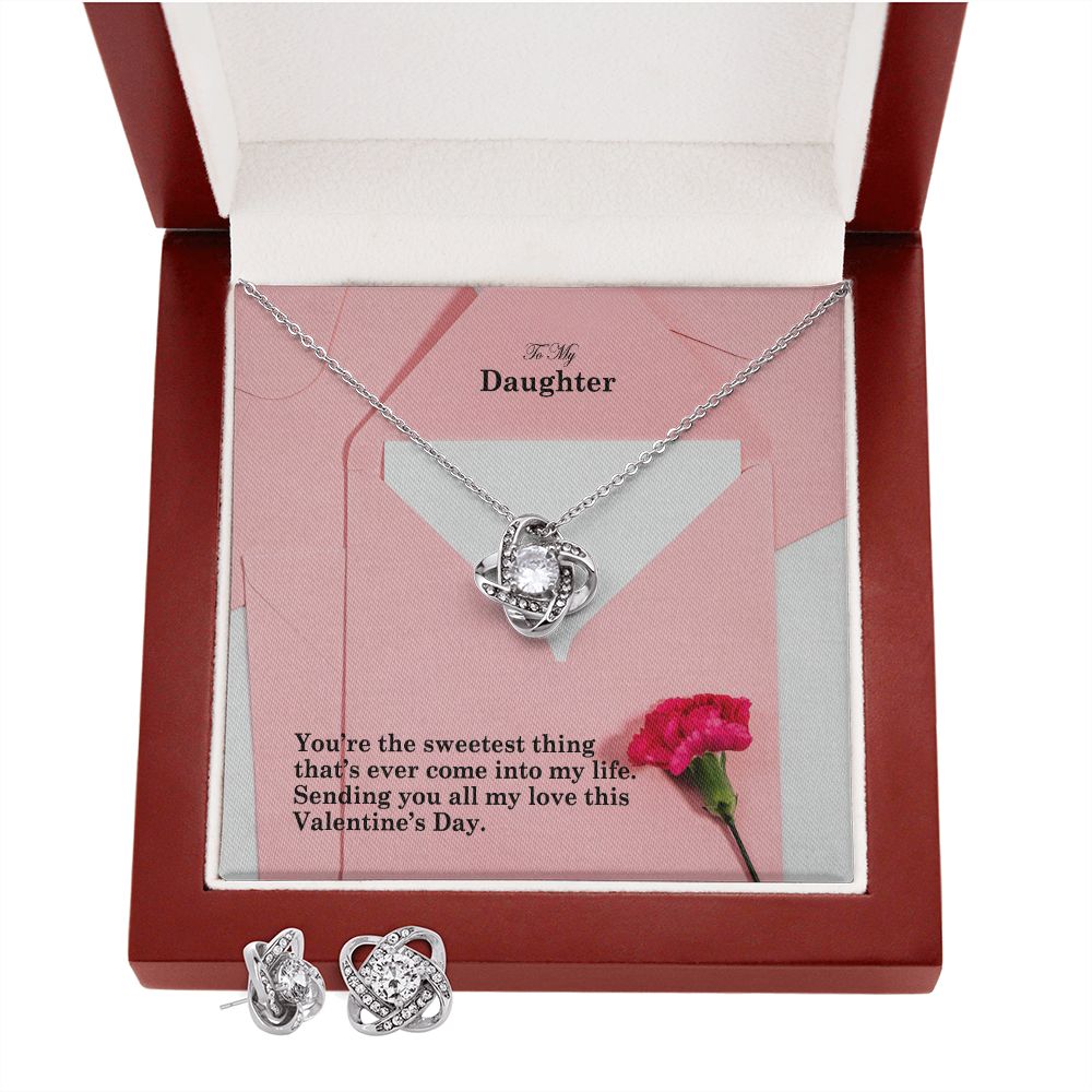 To My Daughter, Sending You All My Love This Valentine's Day - Love Knot Earring & Necklace Set - Gift for Daughter