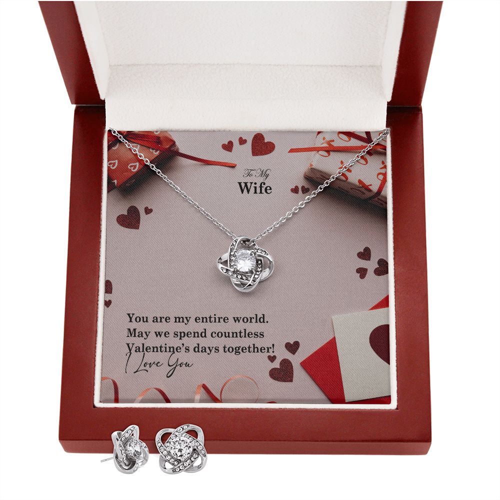 To My Wife, May We Spend Countless Valentine's Days Together - Love Knot Earring & Necklace Set - Gift for Wife