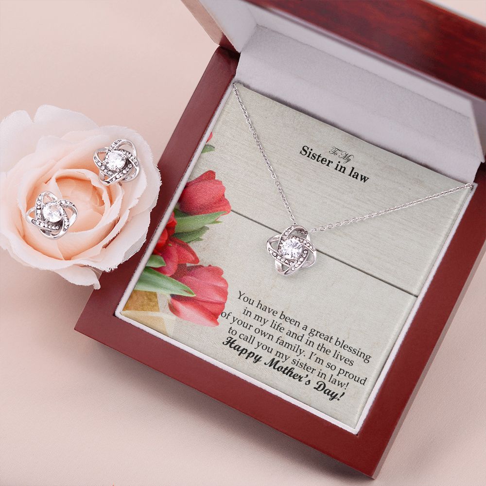 You Have Been A Great Blessing In My Life & In The Lives Of Your Own Family - Happy Mother's Day! - Love Knot Earring & Necklace Set - Gift for Sister in law