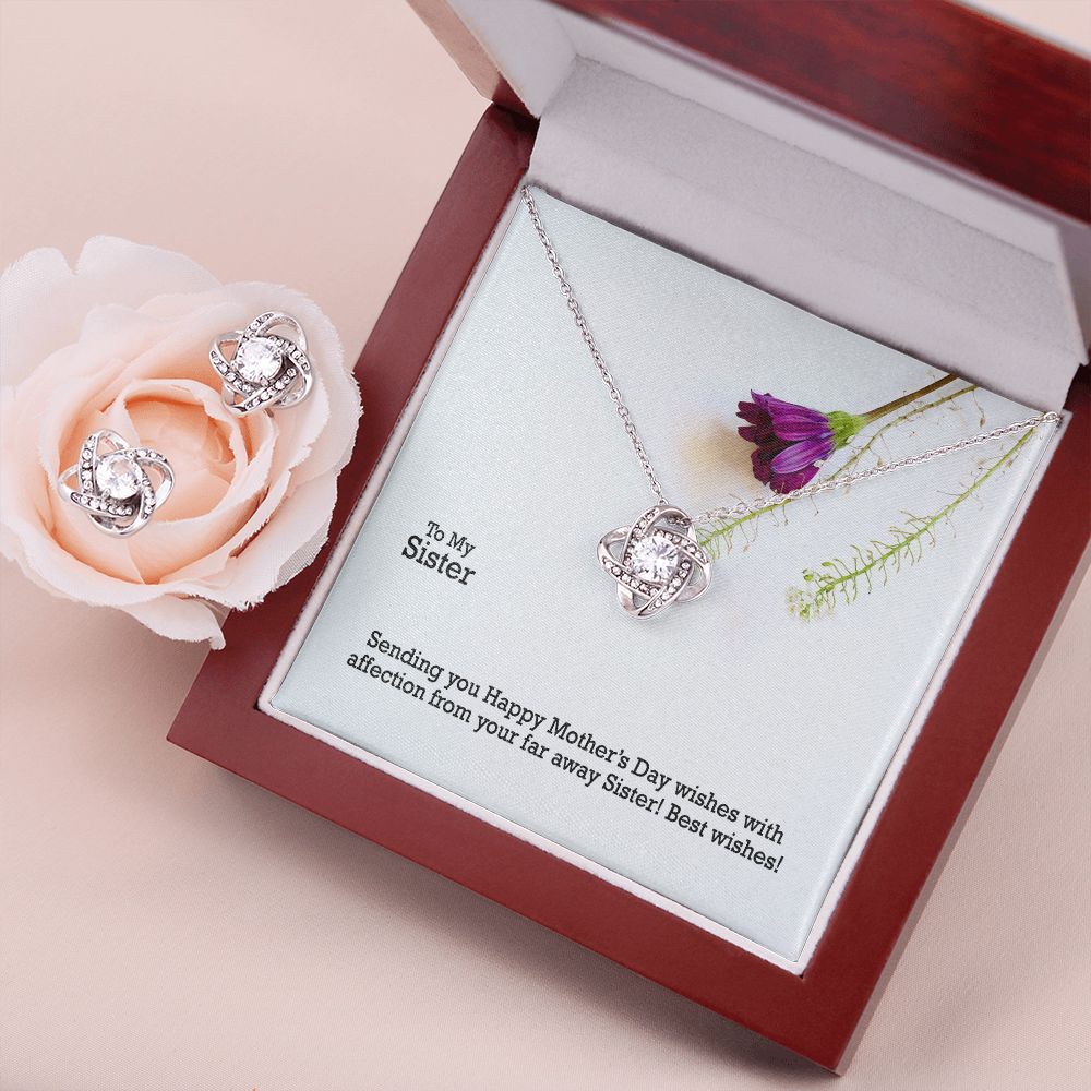 Sending You Happy Mother's Day Wishes With Affection From Your Far Away Sister! - Love Knot Earring & Necklace Set - Gift for Sister