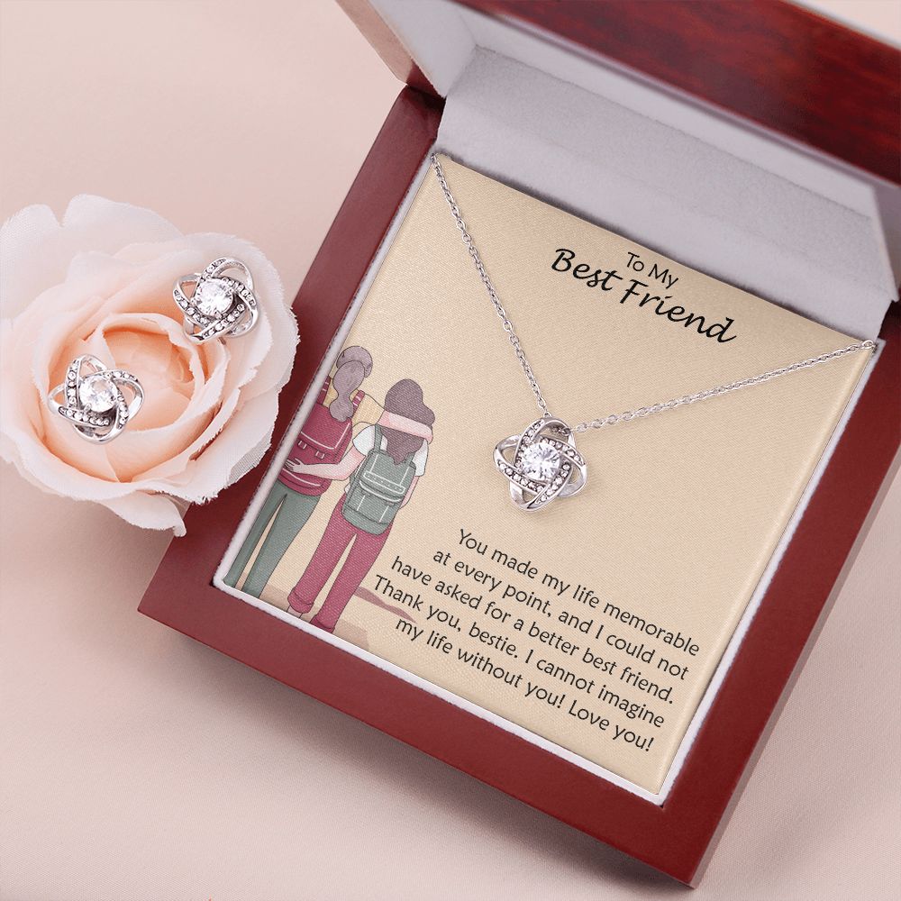 To My Best Friend, I Cannot Imagine My Life Without You - Love Knot Earring & Necklace Set - Gift for Best Friend