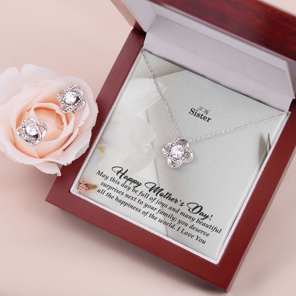 Happy Mother's Day! May This Day Be Full Of Joys & Many Beautiful Surprises Next To Your Family - Love Knot Earring & Necklace Set - Gift for Sister