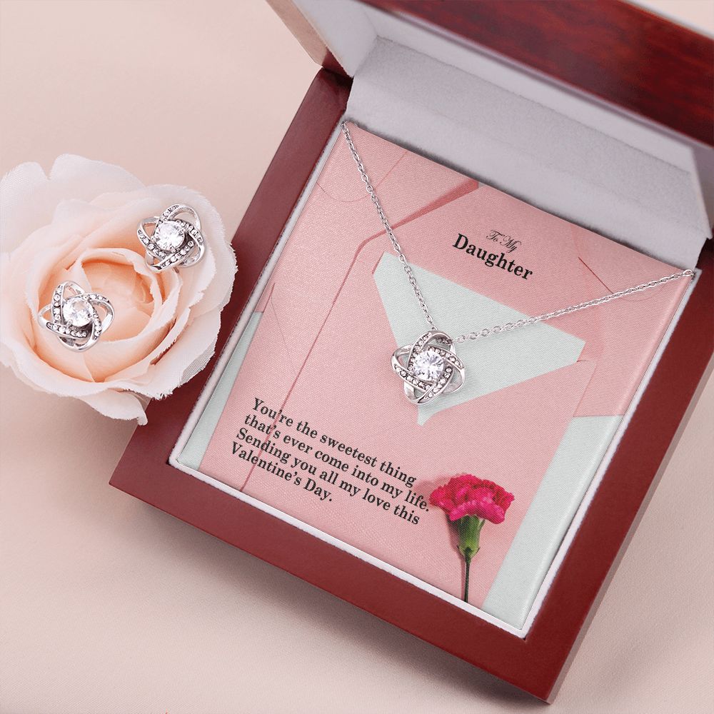 To My Daughter, Sending You All My Love This Valentine's Day - Love Knot Earring & Necklace Set - Gift for Daughter