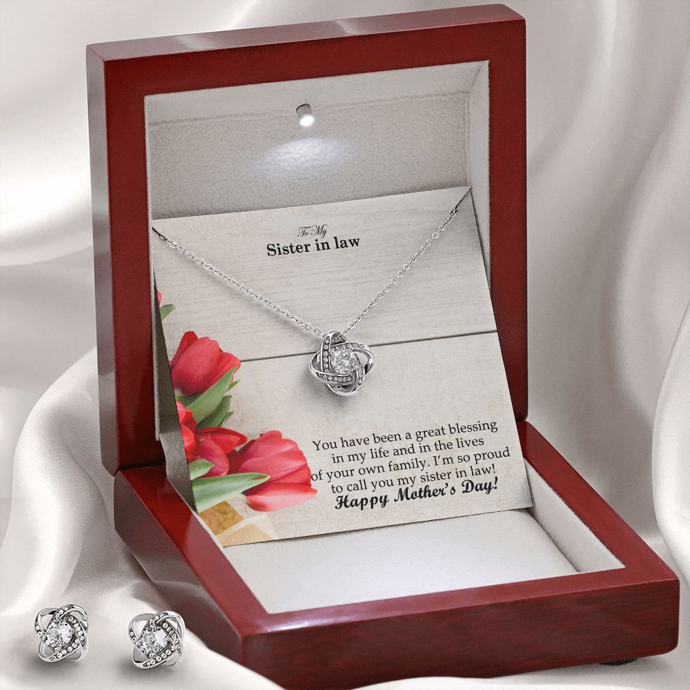 You Have Been A Great Blessing In My Life & In The Lives Of Your Own Family - Happy Mother's Day! - Love Knot Earring & Necklace Set - Gift for Sister in law