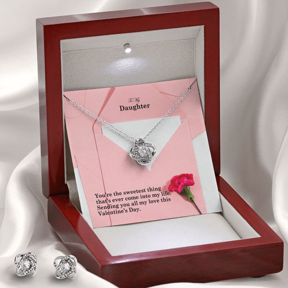 To My Daughter, Sending You All My Love This Valentine's Day - Love Knot Earring & Necklace Set - Gift for Daughter