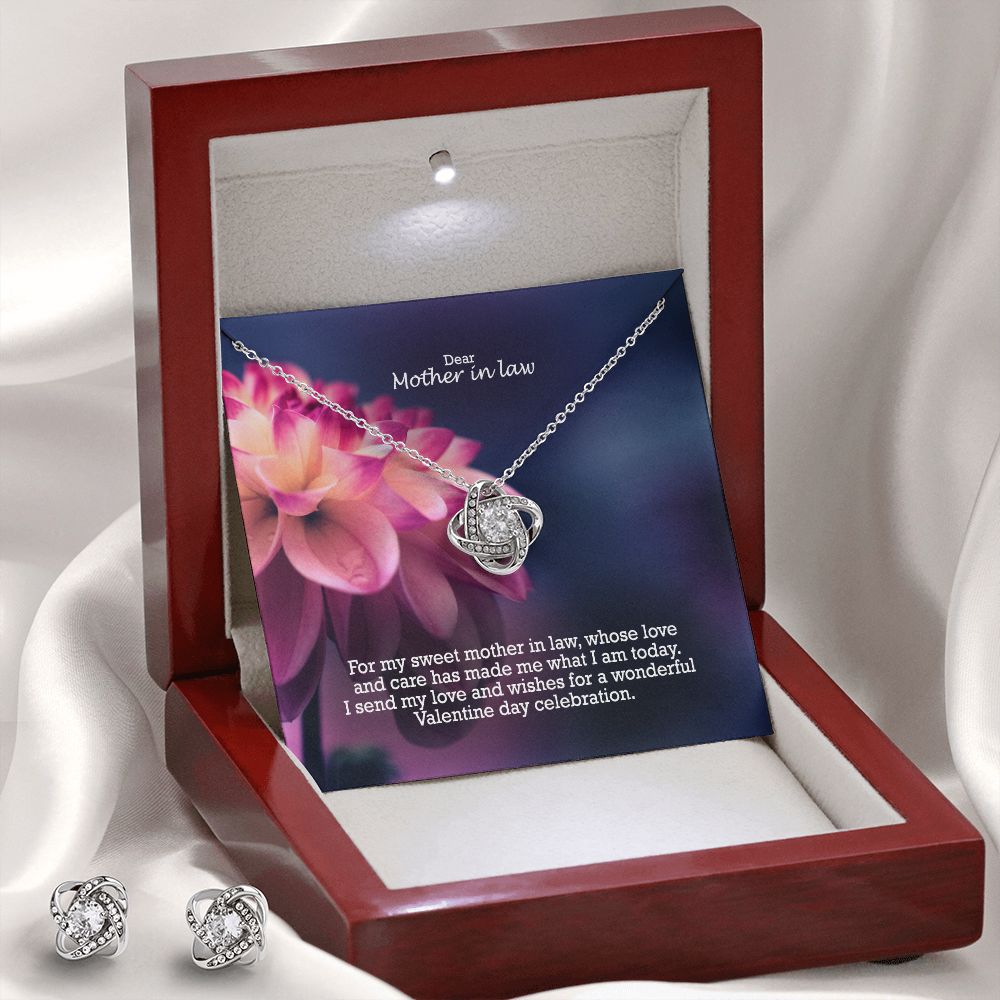 Dear Mother in law, I Send My Love & Wishes For A Wonderful Valentine Day Celebration - Love Knot Earring & Necklace Set - Gift for Mother in Law