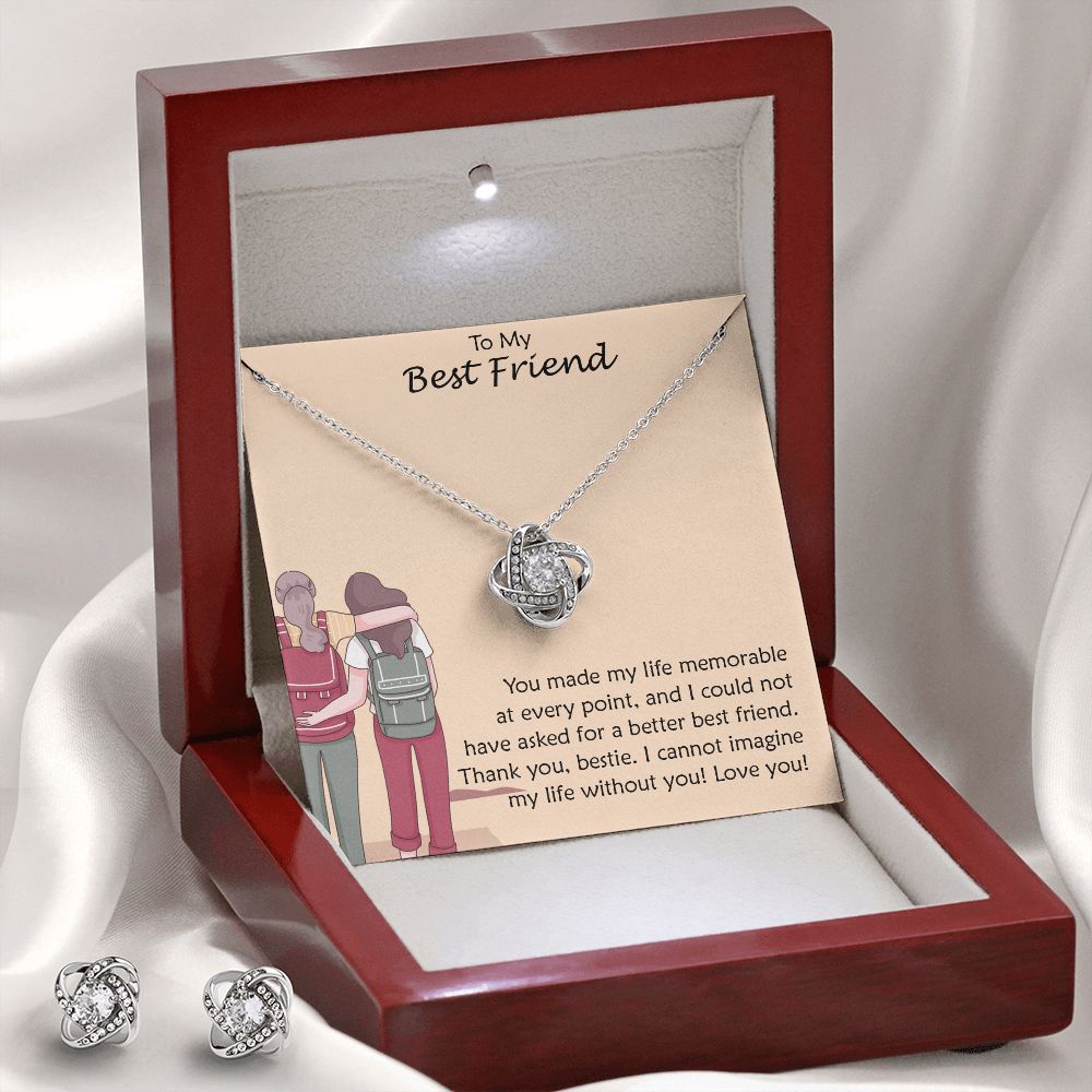 To My Best Friend, I Cannot Imagine My Life Without You - Love Knot Earring & Necklace Set - Gift for Best Friend