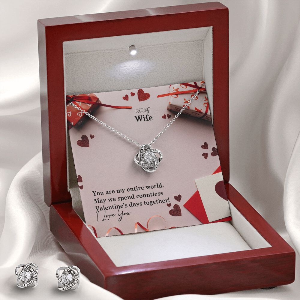 To My Wife, May We Spend Countless Valentine's Days Together - Love Knot Earring & Necklace Set - Gift for Wife