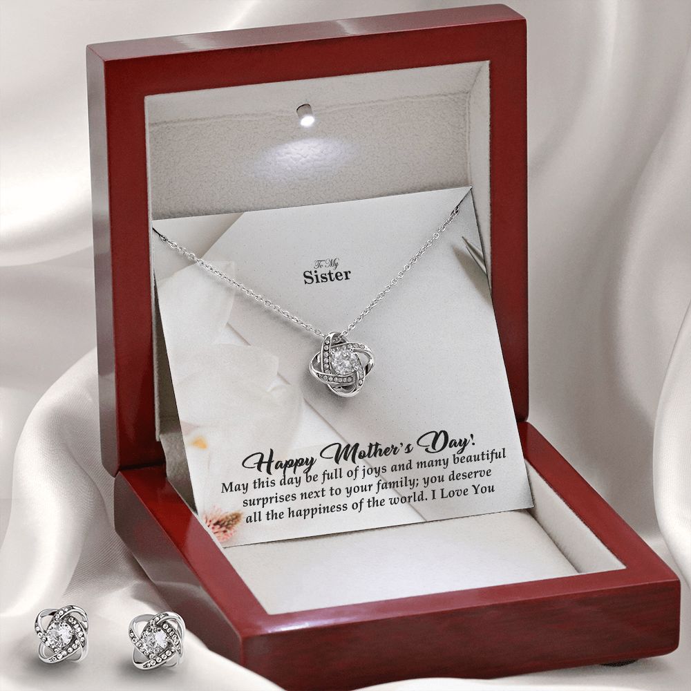 Happy Mother's Day! May This Day Be Full Of Joys & Many Beautiful Surprises Next To Your Family - Love Knot Earring & Necklace Set - Gift for Sister