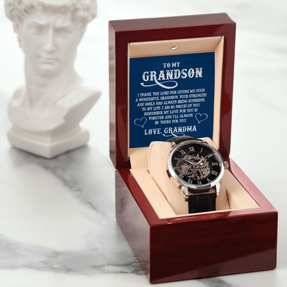 To My Grandson, Remember My Love For You is Forever - Men's Openwork Watch - Gift for Grandson