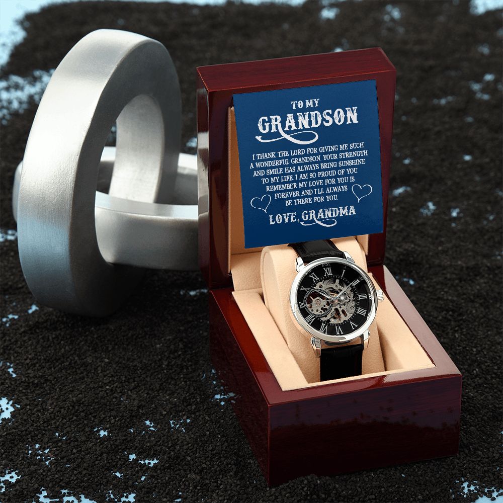 To My Grandson, Remember My Love For You is Forever - Men's Openwork Watch - Gift for Grandson