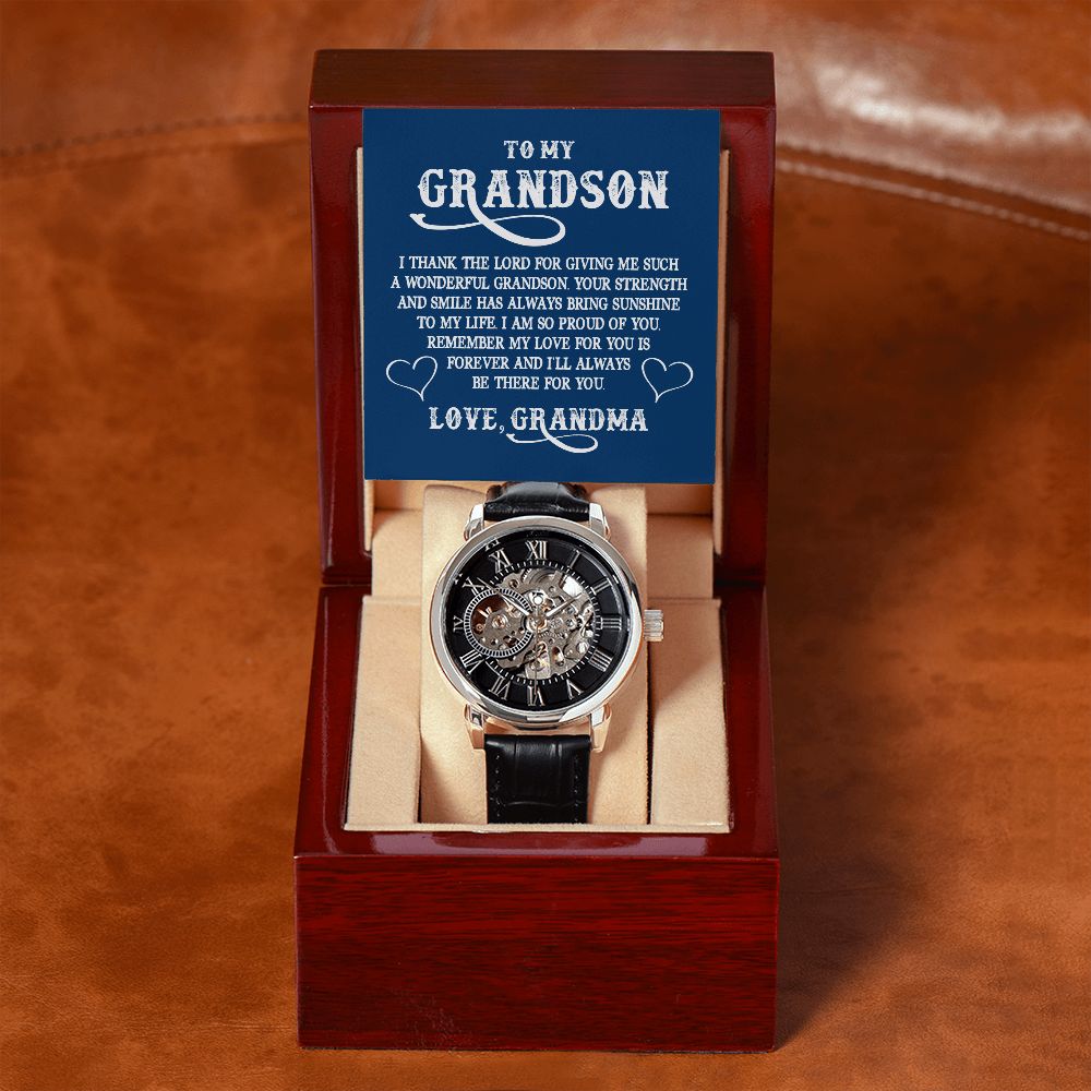 To My Grandson, Remember My Love For You is Forever - Men's Openwork Watch - Gift for Grandson
