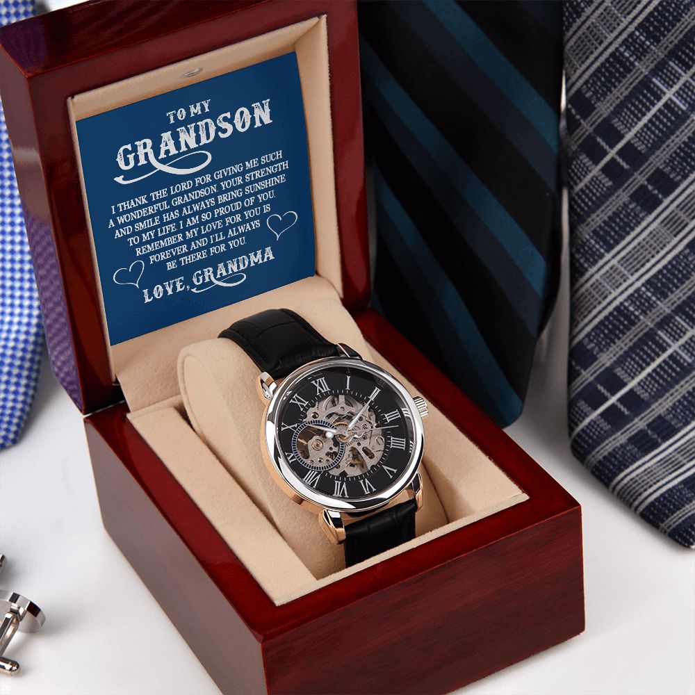 To My Grandson, Remember My Love For You is Forever - Men's Openwork Watch - Gift for Grandson