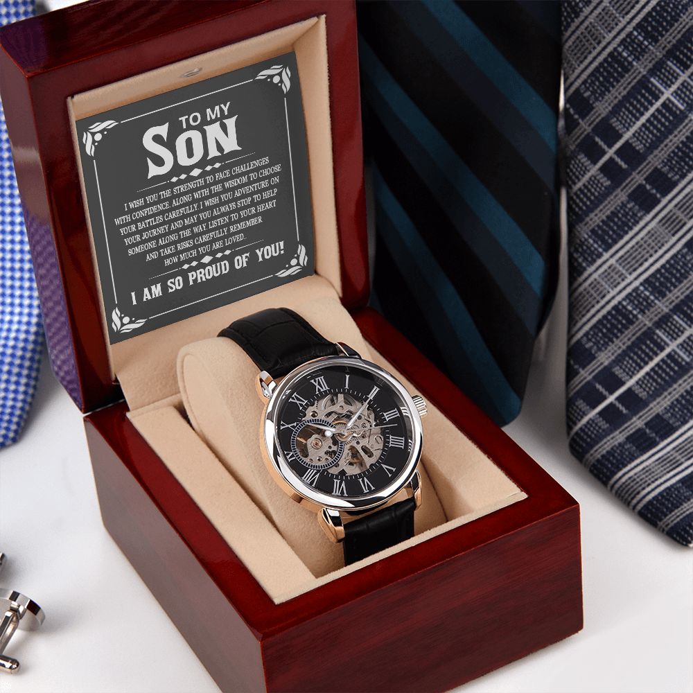 To My Son, I Am So Proud of You - Men's Openwork Watch - Gift for Son