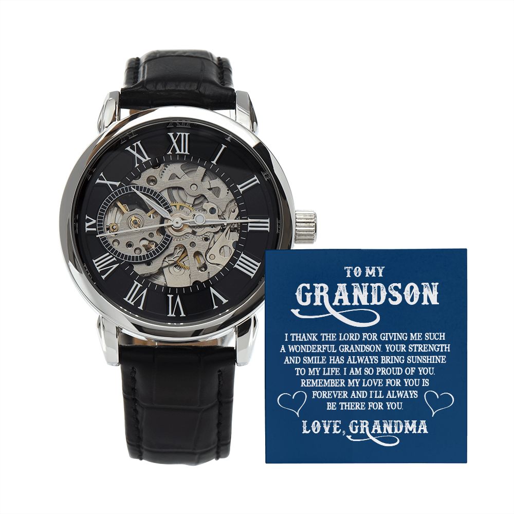 To My Grandson, Remember My Love For You is Forever - Men's Openwork Watch - Gift for Grandson