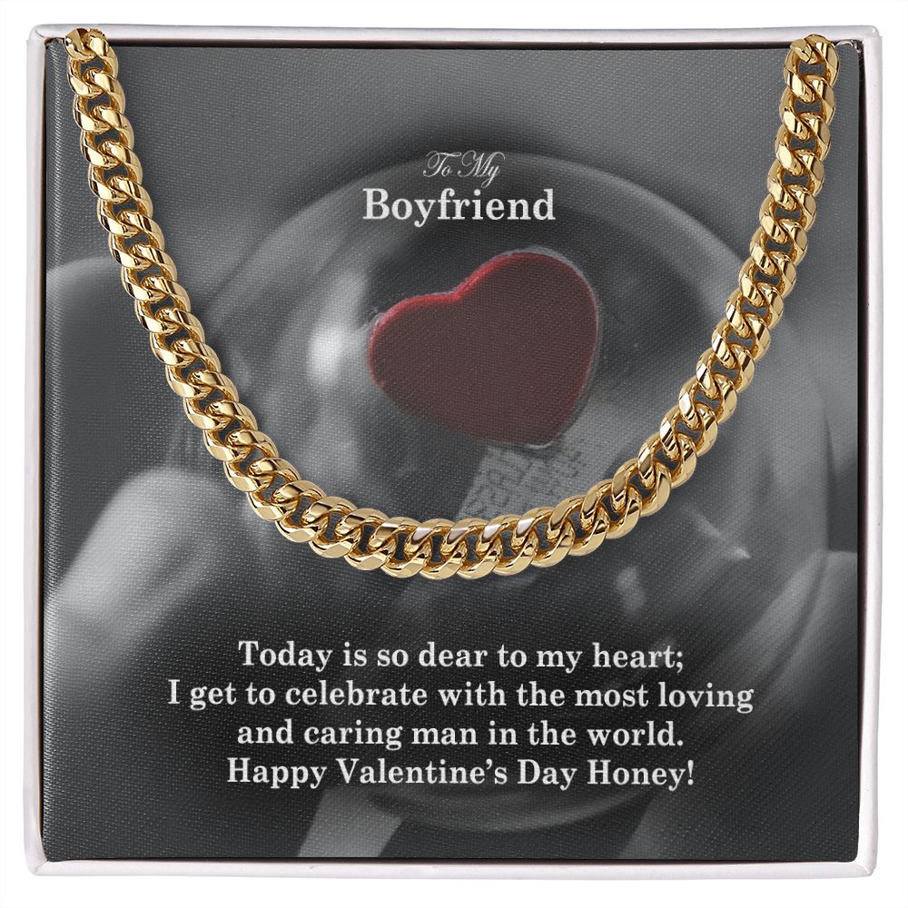To My Boyfriend, Happy Valentine's Day Honey - Cuban Link Chain Necklace - Gift for Boyfriend