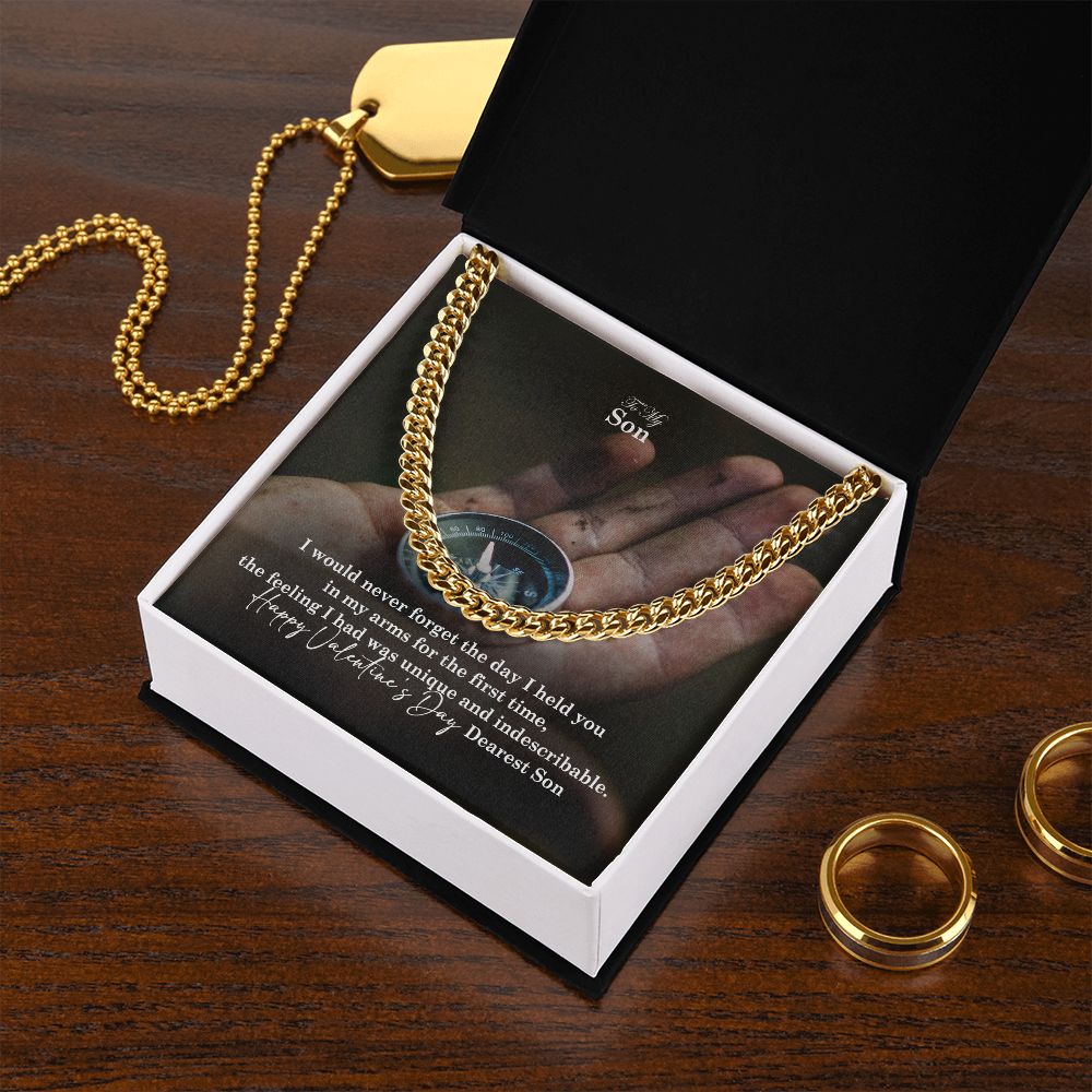 To My Son, Happy Valentine's Day Dearest Son - Cuban Link Chain Necklace - Gift for Son