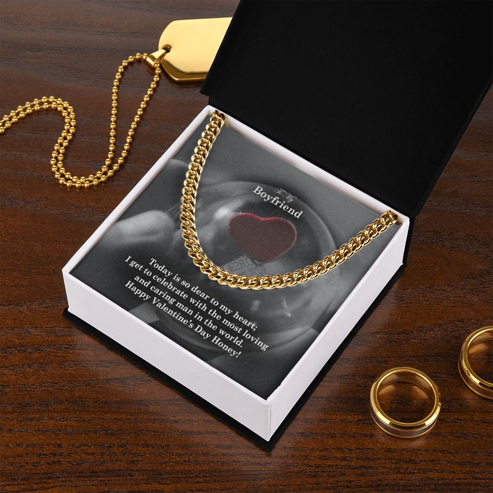 To My Boyfriend, Happy Valentine's Day Honey - Cuban Link Chain Necklace - Gift for Boyfriend