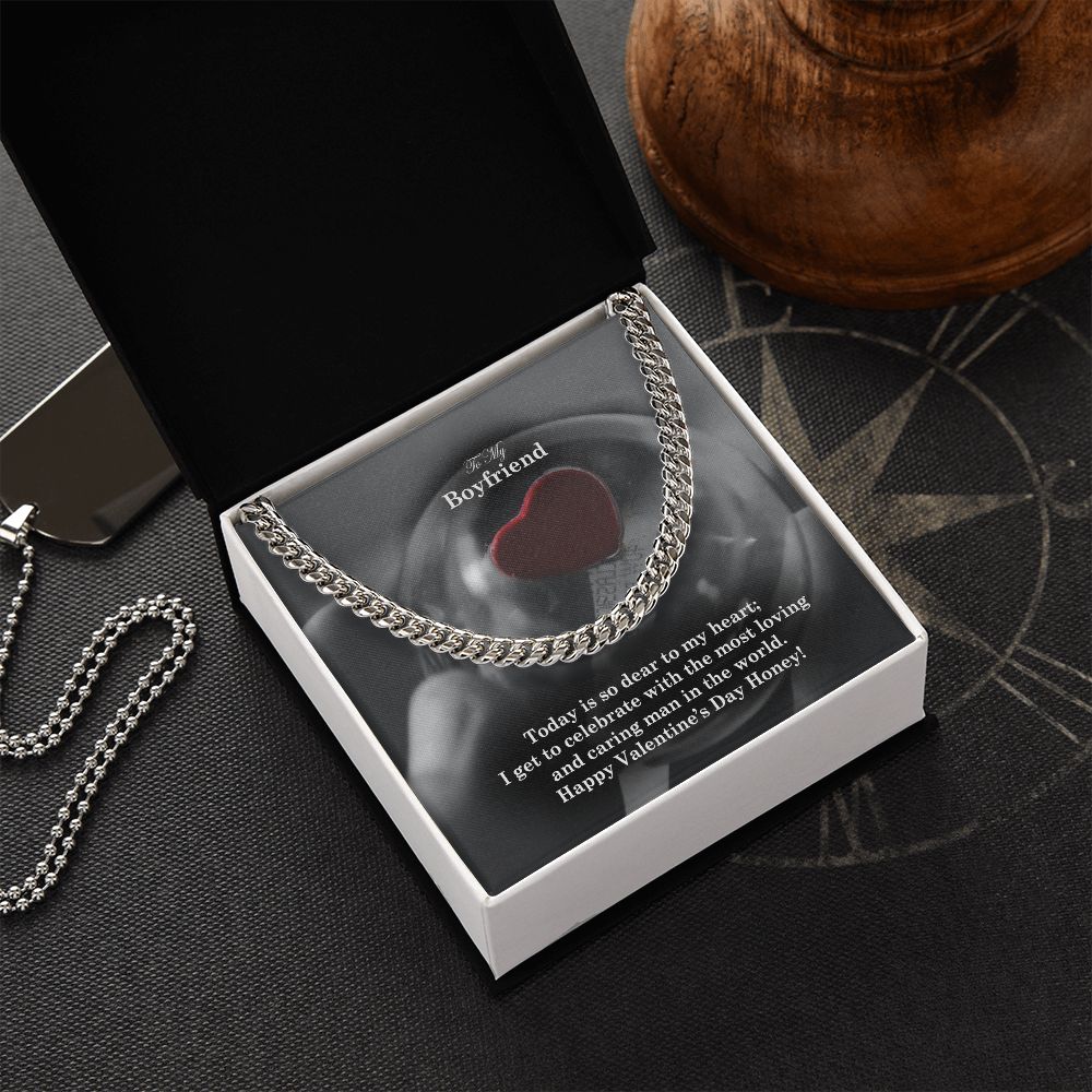 To My Boyfriend, Happy Valentine's Day Honey - Cuban Link Chain Necklace - Gift for Boyfriend