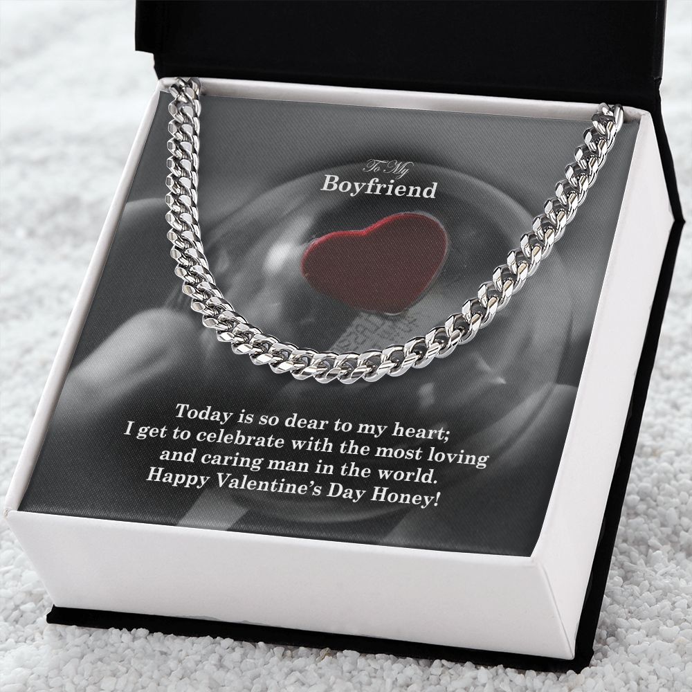 To My Boyfriend, Happy Valentine's Day Honey - Cuban Link Chain Necklace - Gift for Boyfriend