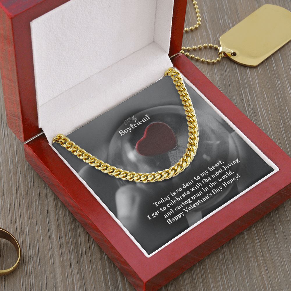 To My Boyfriend, Happy Valentine's Day Honey - Cuban Link Chain Necklace - Gift for Boyfriend