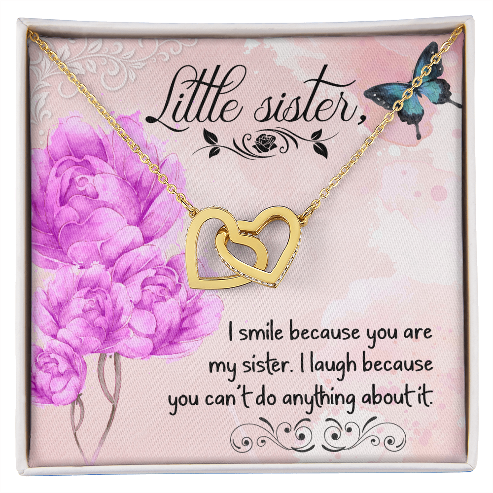 Little Sister, I Smile Because You Are My Sister - Interlocking Hearts Necklace - Gift for Sister