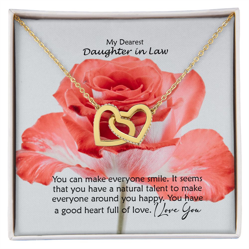 My Dearest Daughter in Law, It Seems That You Have A Natural Talent To Make Everyone Around You Happy - Interlocking Hearts Necklace - Gift for Daughter in Law