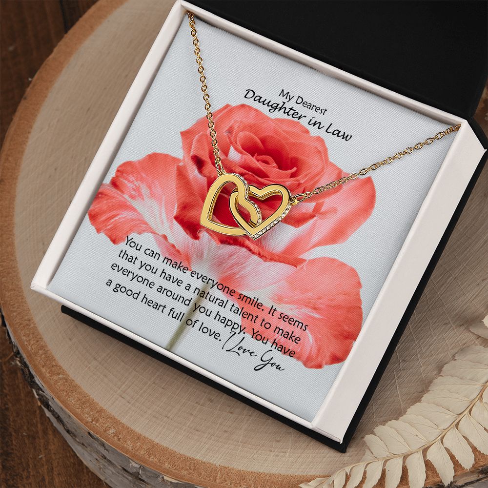 My Dearest Daughter in Law, It Seems That You Have A Natural Talent To Make Everyone Around You Happy - Interlocking Hearts Necklace - Gift for Daughter in Law