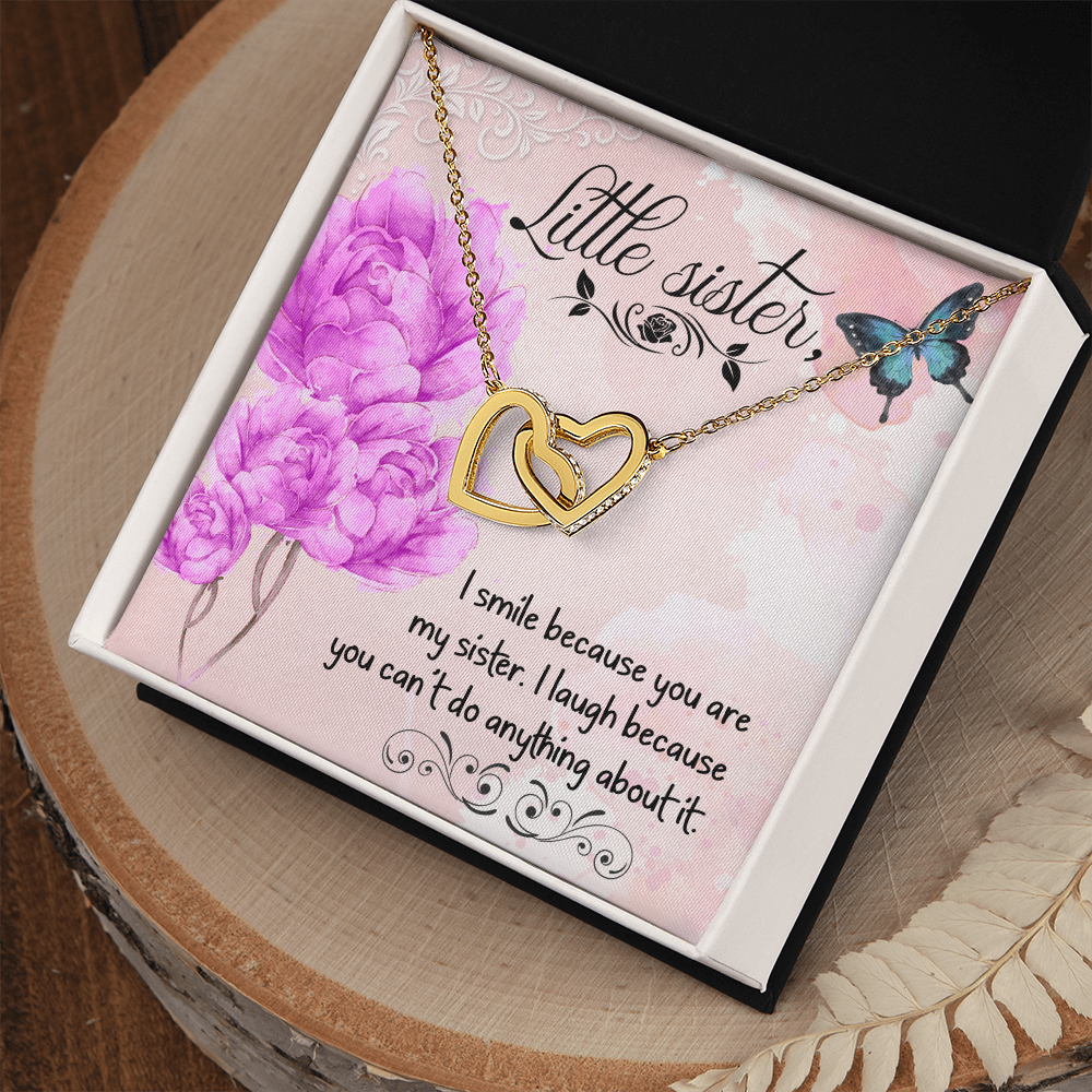 Little Sister, I Smile Because You Are My Sister - Interlocking Hearts Necklace - Gift for Sister