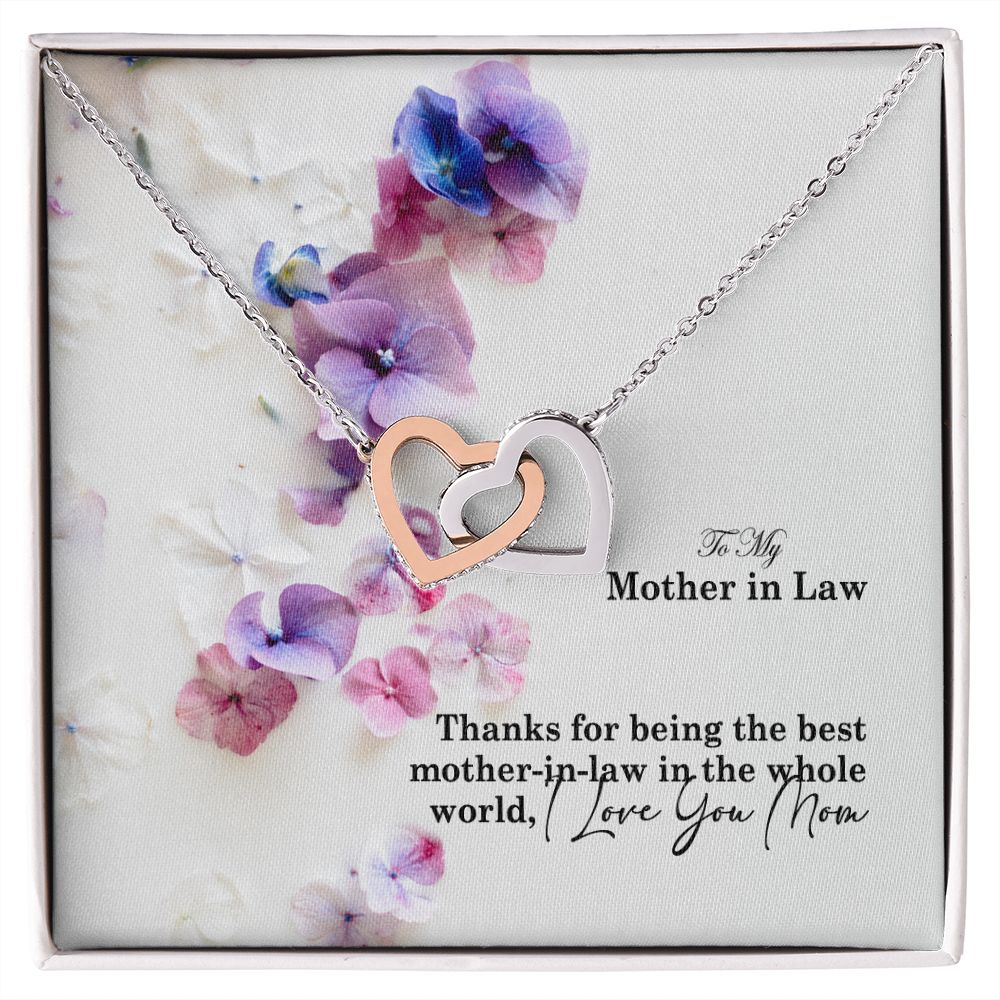 To My Mother in law, Thanks For Being The Best Mother-in-law in the Whole World - Interlocking Hearts Necklace - Gift for Mother in law