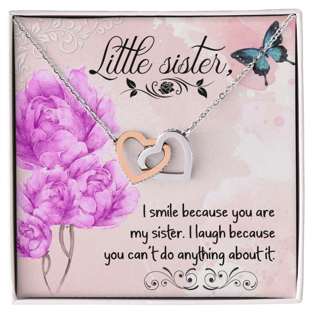 Little Sister, I Smile Because You Are My Sister - Interlocking Hearts Necklace - Gift for Sister
